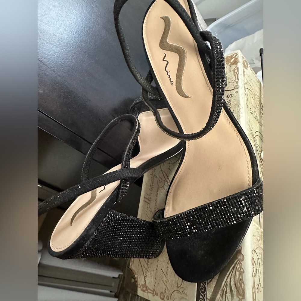 Nina black jeweled heels